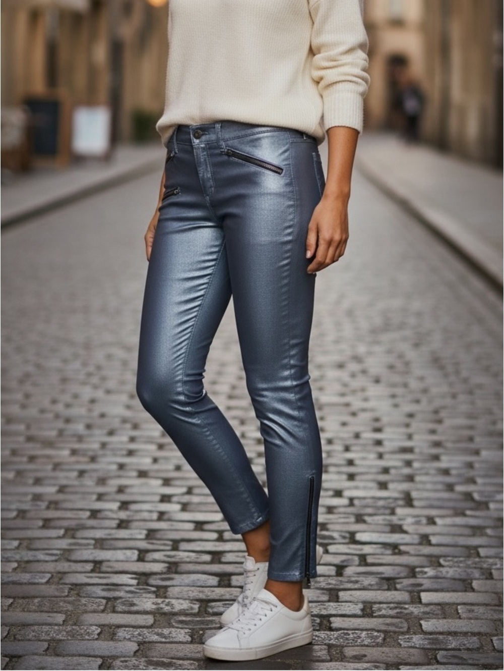 25 Rag & Bone Silver Metallic Coated Skinny Jeans